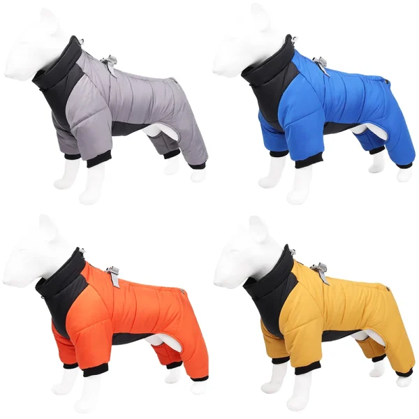 Winter Warm Dog Jacket Reflective Four Legged Clothes Outdoor Waterproof Windproof Traction Harness Jumpsuit French Bulldog Coat - Image 2