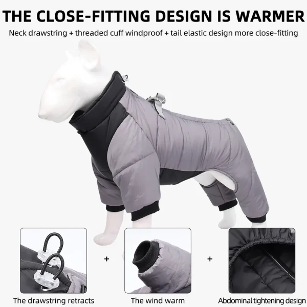 Winter Warm Dog Jacket Reflective Four Legged Clothes Outdoor Waterproof Windproof Traction Harness Jumpsuit French Bulldog Coat - Image 5